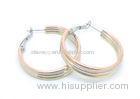 40mm Three Tone Stainless Steel Earrings Hoops , Silver / Pink Gold Plated