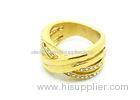 Gold Plated Clear Crystal Mens Stainless Steel Ring Engraved Indian Braid Style