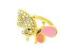 Girls Enameled Butterfly Stainless Steel Rings Pink And Orange With White Rhinestone