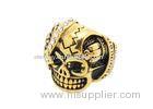 Two Tone Broken Head 316 Stainless Steel Skull Rings With Clear Crystal Belt