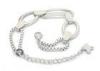 Silver Plated Stainless Steel Bangle Bracelets With Flat Oval Circle Charms And Chain Link