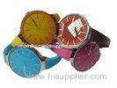 Lady Blue Plastic Leather Wristband Watch / Round Metal Quartz Watches