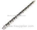 Two Tone Zigzag Edge Panther Link Stainless Steel Mens Silver Bike Chain Bracelet