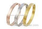 Fashion Hinged Stainless Steel Bangle Bracelets Engravable Shiny Double Heart Pattern