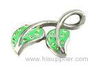 Two Green Leaf Style Stainless Steel Jewelry Pendants With Light Green Crystals