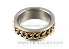 Unusual Two Tone Male Stainless Steel Rings Craved Groove With Chain Inside