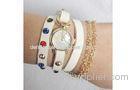 Lady novel Leather Wristband Watch With Double Alloy Chain