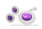 Ladies 304 Stainless Steel Jewelry Round Pendant Earrings Inserted Cystal And Stone
