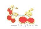 Gold Plated Stainless Steel Jewelry Set Flat Enameled Cherry Pendant And Stud Earrings