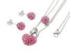 Silver Heart Pendant Necklace Stainless Steel Jewelry Set With Disco Ball Stud Earrings