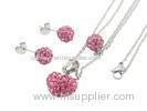 Silver Heart Pendant Necklace Stainless Steel Jewelry Set With Disco Ball Stud Earrings