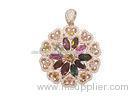14k Gold Plated Full Love Colorful CZ Flower 925 Sterling Silver Heart Pendant