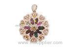 14k Gold Plated Full Love Colorful CZ Flower 925 Sterling Silver Heart Pendant