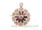 14k Gold Plated Full Love Colorful CZ Flower 925 Sterling Silver Heart Pendant