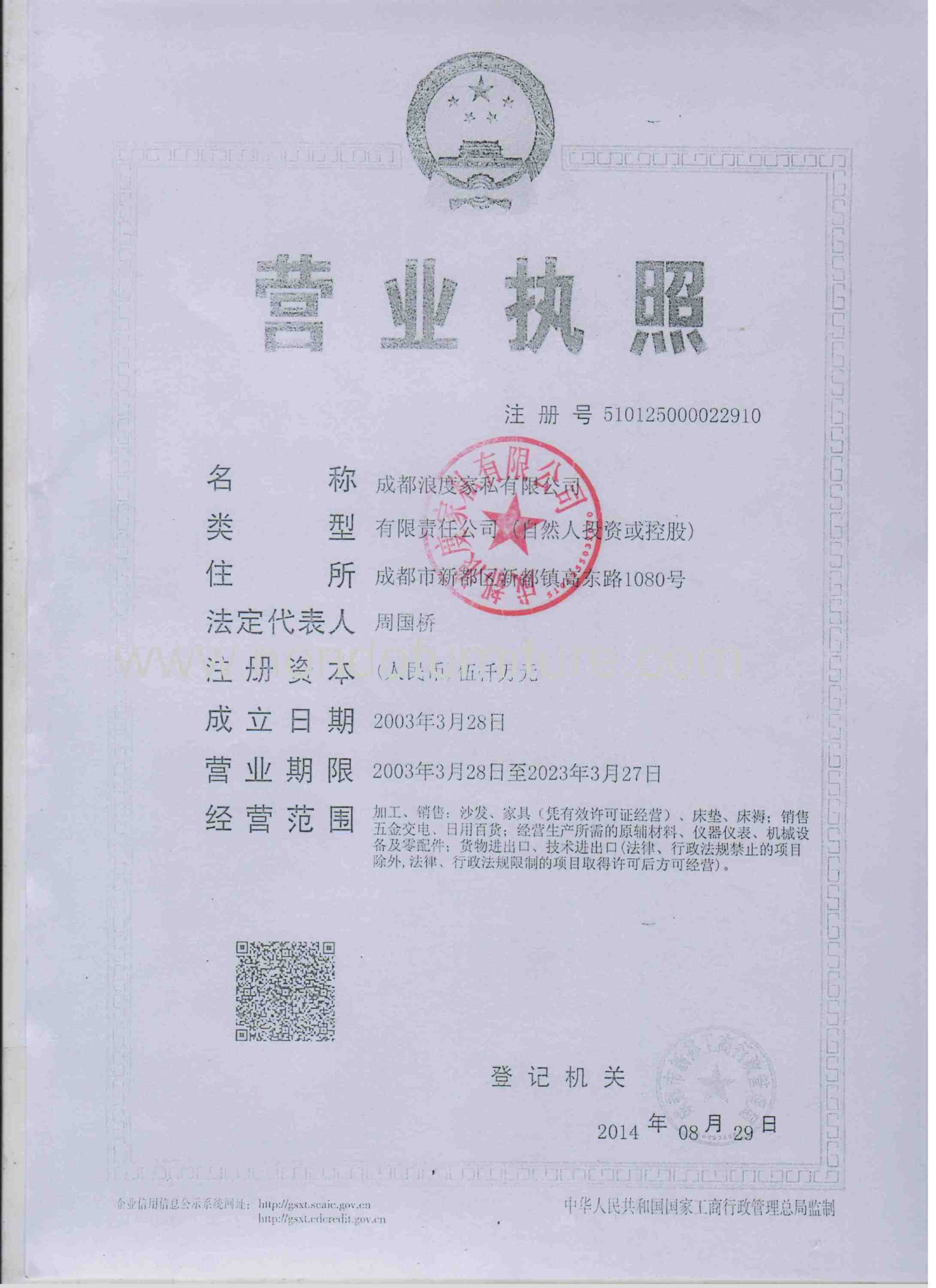 Certification of business license