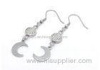 Ladies Stainless Steel Earrings / Silver Hook Earrings , Sun And New Moon Charms Style
