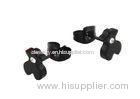 Black Plated Mini Bear Stainess Steel Earrings Posts Studs Back With Clean Crystal
