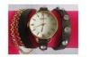 Man Vintage Wrap Around Wrist Leather Strap Pearl Dial Bracelet Watch