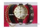 Man Vintage Wrap Around Wrist Leather Strap Pearl Dial Bracelet Watch