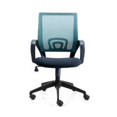 modern high back office chair with black mesh seat and blue back