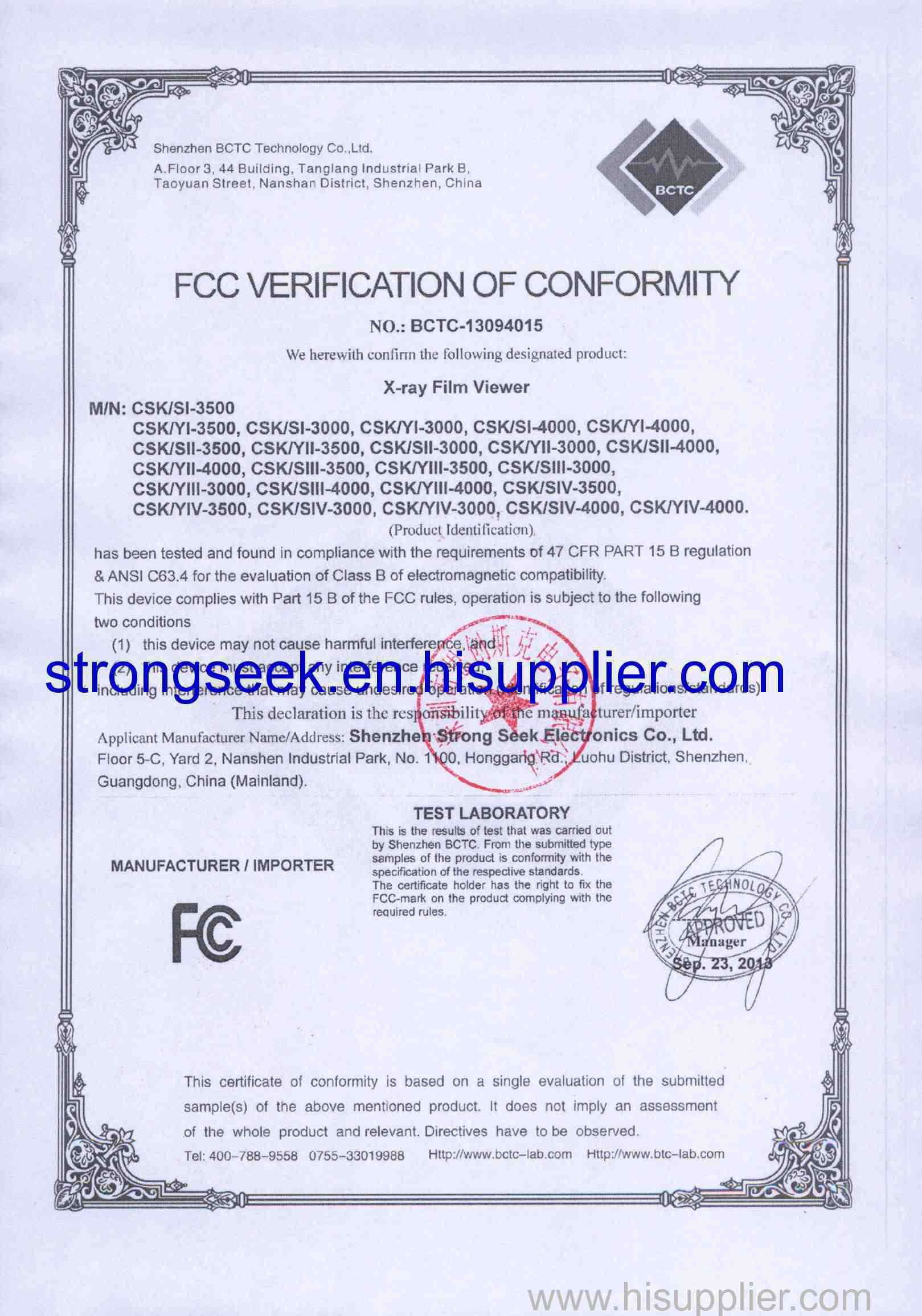 FCC Certificate