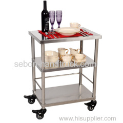 Hotel service food cart Stainless steel kitchen food handcart with 3 shelves