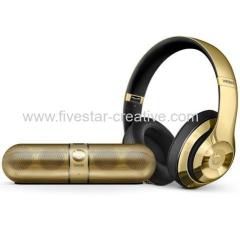 New Gloss Gold Edition Beats by Dr.Dre Studio Wireless Headphones and Beats Pill Speaker Combo Glossy Gold