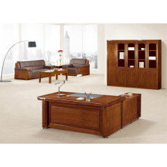 Wide-Brown Executive Desk -With Side Table and Pedestal -Traditional Office Furniture