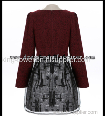 2015 summer dress factory hot sale maroon organza sweater and skirt