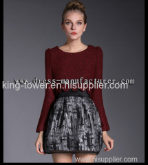 2015 summer dress factory hot sale maroon organza sweater and skirt