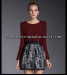 2015 summer dress factory hot sale maroon organza sweater and skirt