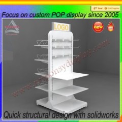 Double Sides White Metal Daily Products Display Shelf with Hooks