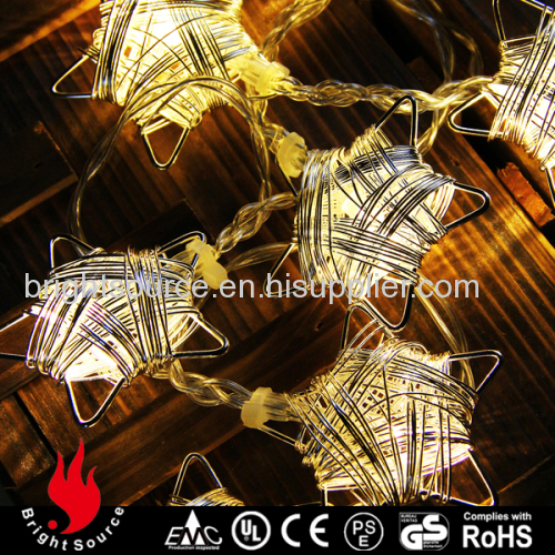10L silver iron thread star warm white LED string decorative light