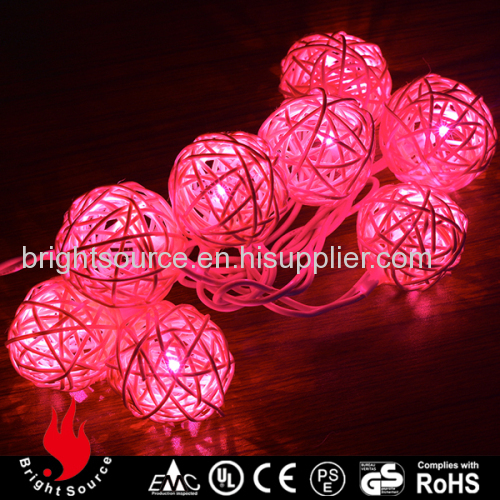 rattan ball pink LED string decorative lights