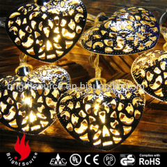 silver hollow heart warm white LED string christmas decorative lights
