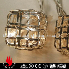 silver iron cube warm white LED string decorative lights