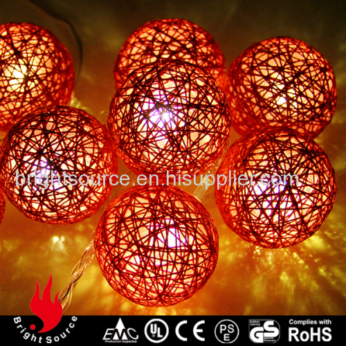 red cotton ball warm white LED string decorative lights