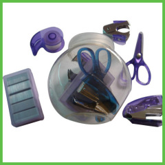 Round Plastic Box packed Mini School Stationery Set