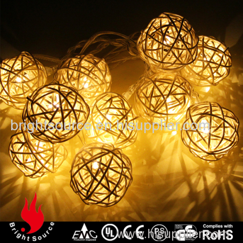 rattan balls white with warm white leds string lights