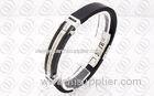 Silver Black Jewelry Stainless Steel Bangle With Leather Straps