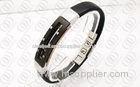 AAA Black Plated Stainless Steel Bangle In Italian Design With Genuine Leather