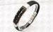 AAA Black Plated Stainless Steel Bangle In Italian Design With Genuine Leather