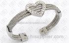 Cable Stainless Steel Magnetic Bracelet With Heart Shaped Clear CZ