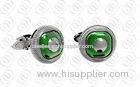 Round Stainless Steel CuffLinks Green With Fashion Jewellery