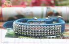 Faux leather Pet Collar and Leash With Three Rows Stylish Rhinestone