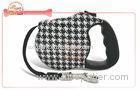 Houndstooth Print Retractable Dog Leash With Rubber Grip Handle For Carrying