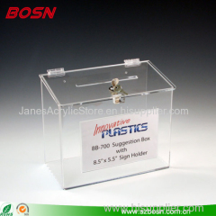 Lockable Black Acrylic Ballot Donation Box with Literature Holder