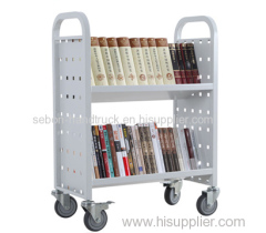 Library sloped book cart with wheels mobile book return cart