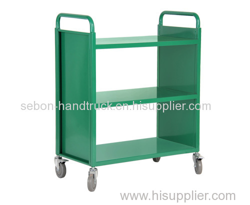 Mobile library book cart Rolling book utility cart with 3 flat shelves