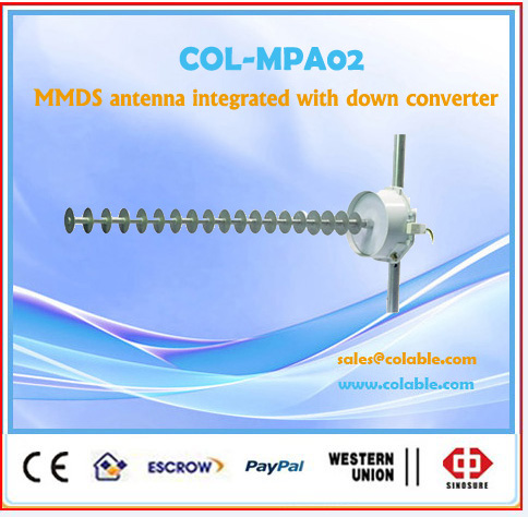 MMDS antenna integrated with down converter frequency converter